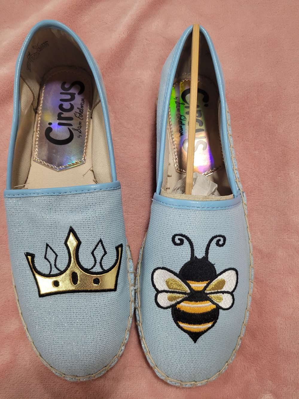 Circus by Sam Edelman Light Blue Bee & Gold Crown Slip-On Moccasins